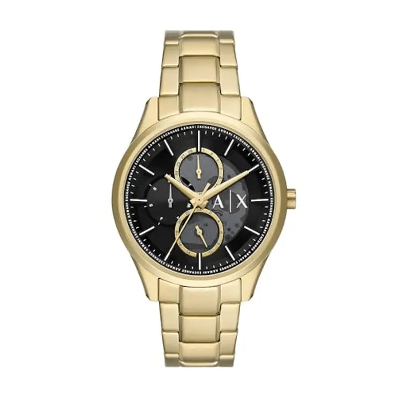Armani Exchange Orologio da Uomo, Movimento Multifunzione, Acciaio Inossidabile, con Cassa da 42 mm e Cinturino in Pelle o Acciaio, D'oro