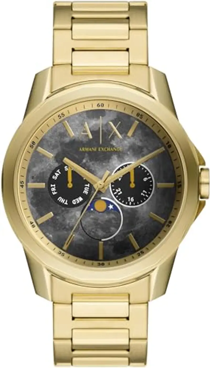 Armani Exchange Orologio per uomo, Movimento al quarzo multifunzione e cassa da 44 mm con cinturino in acciaio, Tono oro e grunge