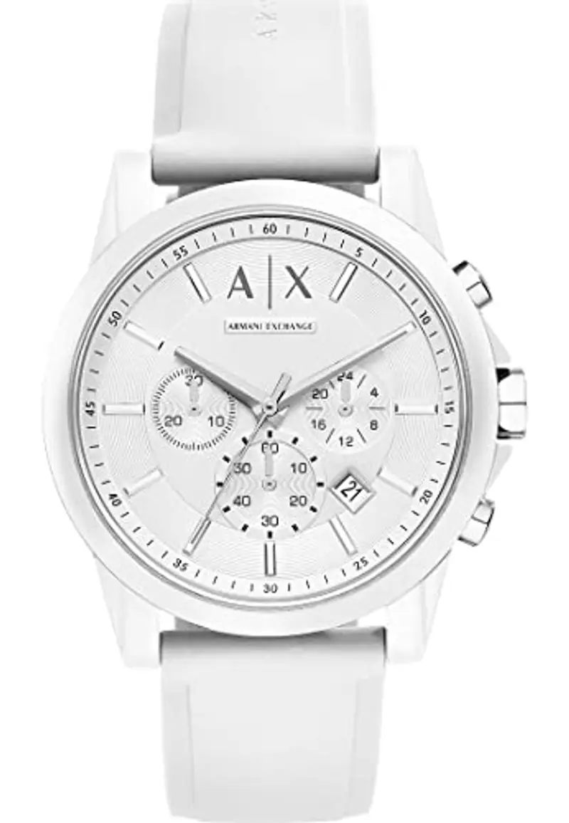 Armani Exchange Orologio per uomo, movimento cronografo al quarzo e cassa da 44 mm con cinturino in silicone, Bianco