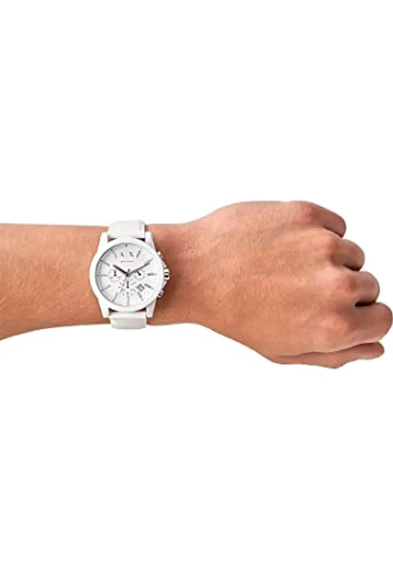 Armani Exchange Orologio per uomo, movimento cronografo al quarzo e cassa da 44 mm con cinturino in silicone, Bianco miniatura 3