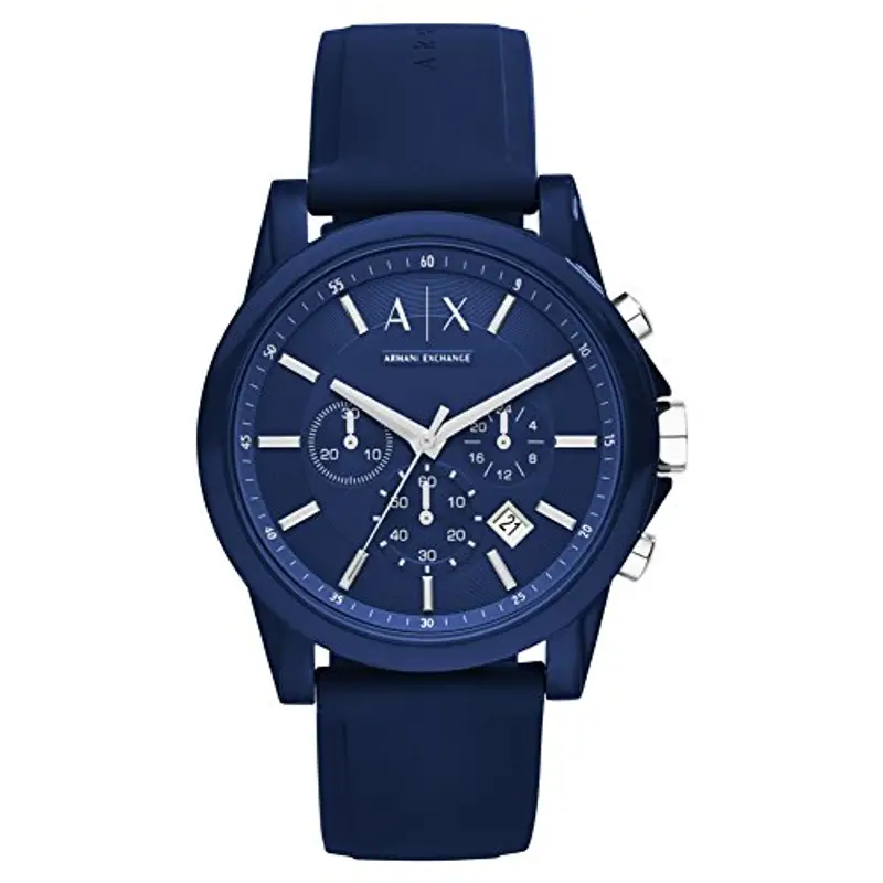 Armani Exchange Orologio per uomo, movimento cronografo al quarzo e cassa da 44 mm con cinturino in silicone, Blu