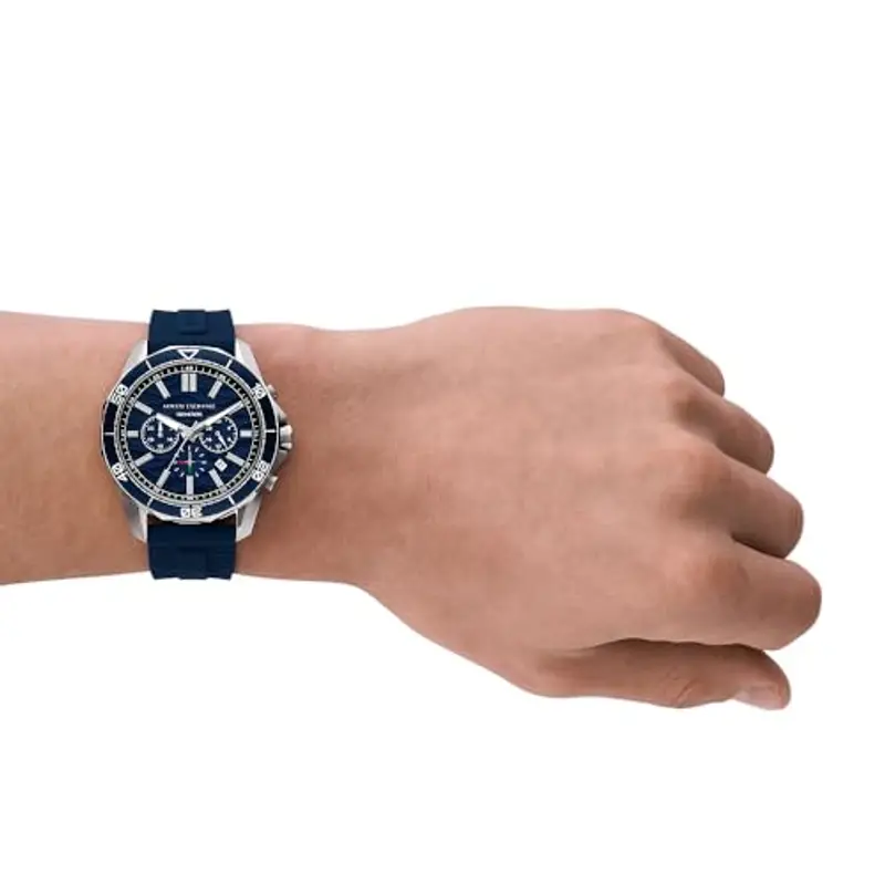 Armani Exchange Orologio per uomo, movimento cronografo al quarzo e cassa da 44 mm con cinturino in silicone, Blu e grigio miniatura 2