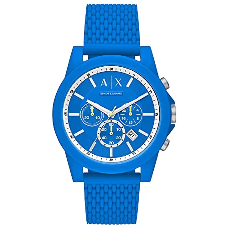 Armani Exchange Orologio per uomo, movimento cronografo al quarzo e cassa da 44 mm con cinturino in silicone, Blu oceano