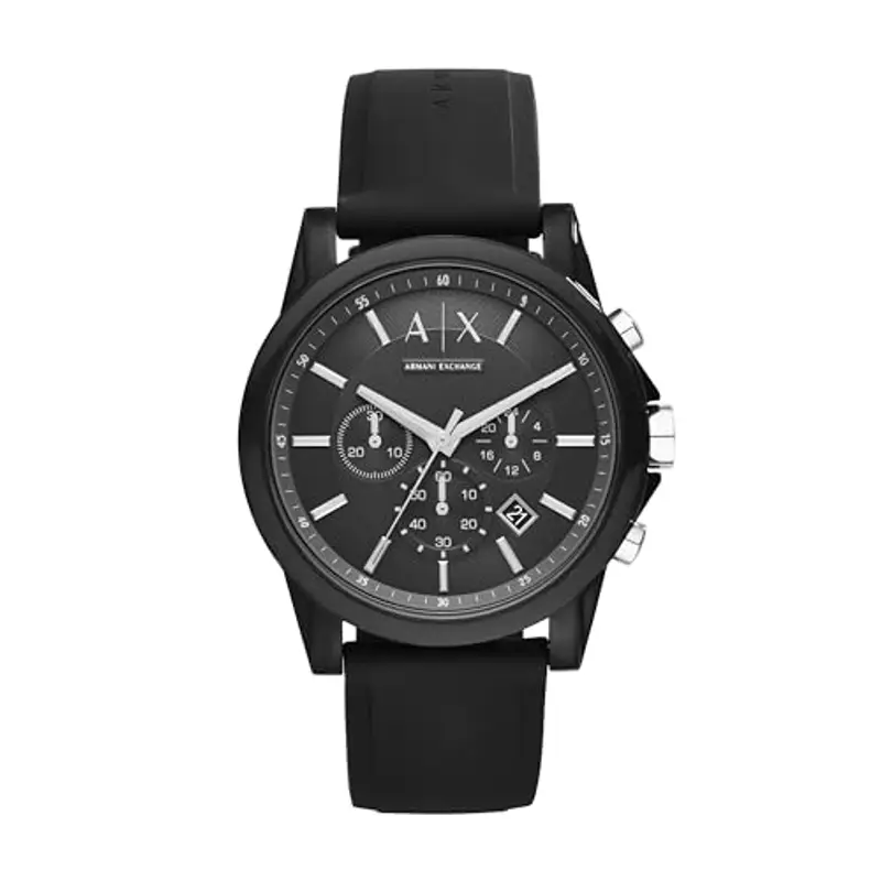 Armani Exchange Orologio per uomo, movimento cronografo al quarzo e cassa da 44 mm con cinturino in silicone, Nero