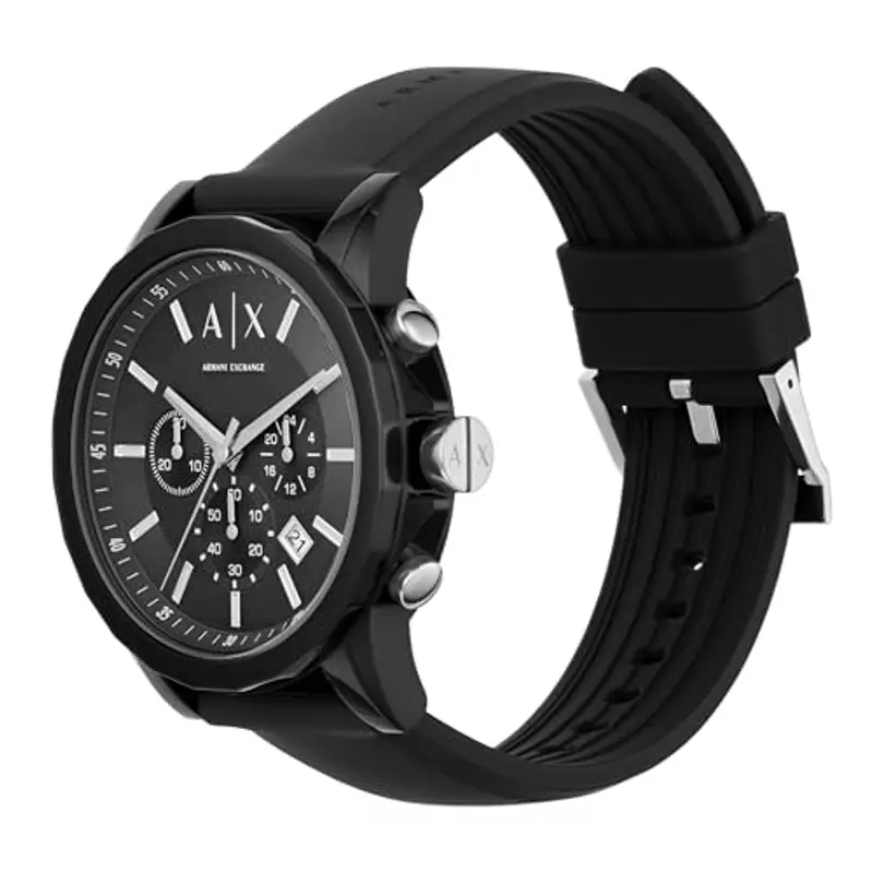 Armani Exchange Orologio per uomo, movimento cronografo al quarzo e cassa da 44 mm con cinturino in silicone, Nero miniatura 2
