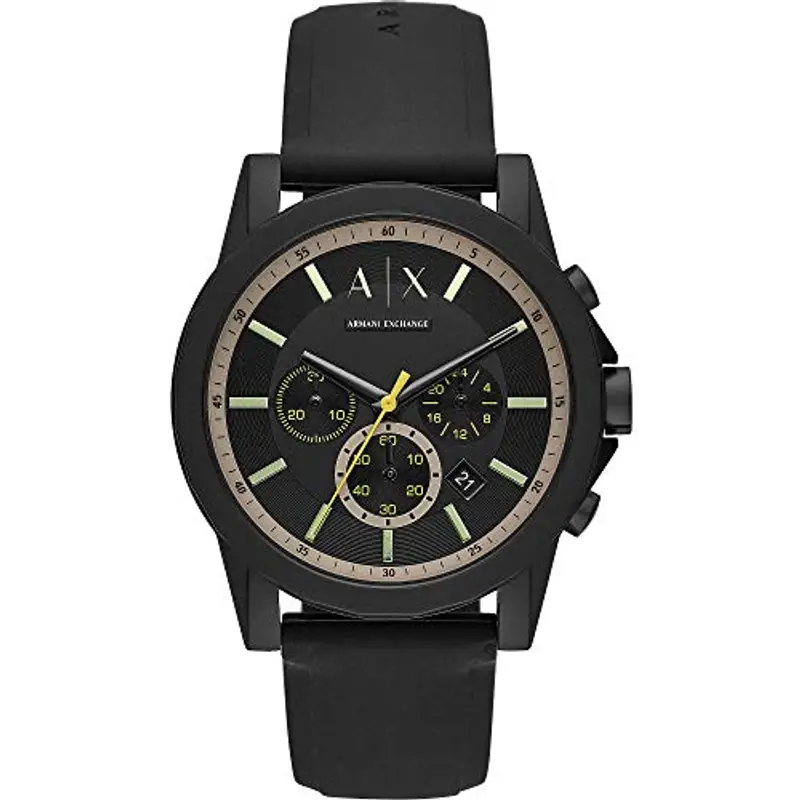 Armani Exchange Orologio per uomo, movimento cronografo al quarzo e cassa da 44 mm con cinturino in silicone, Nero e giallo