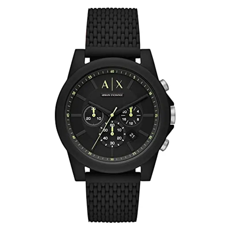 Armani Exchange Orologio per uomo, movimento cronografo al quarzo e cassa da 44 mm con cinturino in silicone, Nero e verde