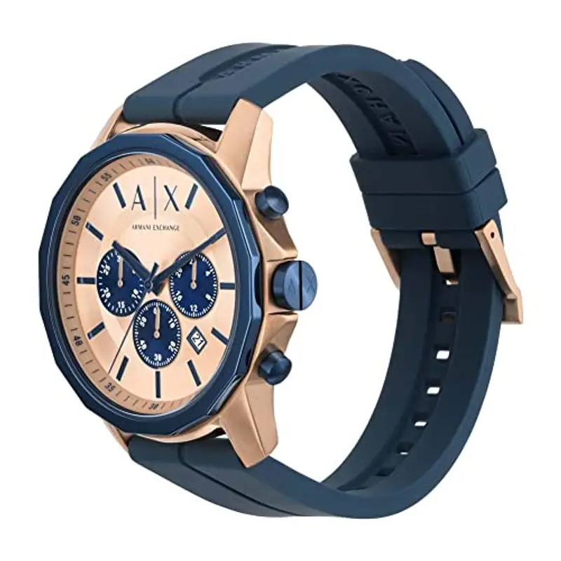 Armani Exchange Orologio per uomo, movimento cronografo al quarzo e cassa da 44 mm con cinturino in silicone, Tono oro rosa e indaco miniatura 3