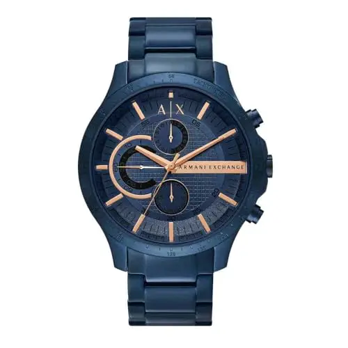 Armani Exchange Orologio per uomo, Movimento cronografo al quarzo e cassa da 46 mm con cinturino in acciaio, Blu scuro