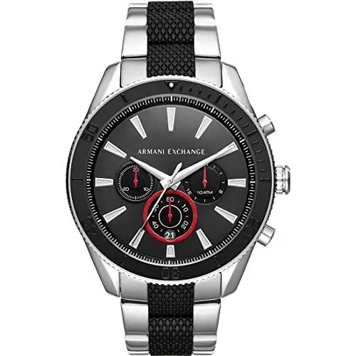 Armani Exchange Orologio per uomo, Movimento cronografo al quarzo e cassa da 46 mm con cinturino in acciaio, Nero e