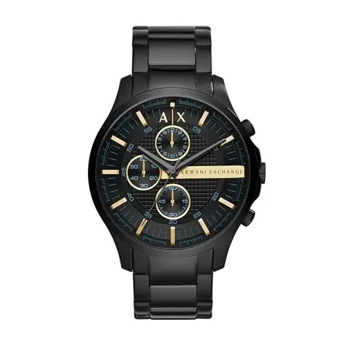 Armani Exchange Orologio per uomo, Movimento cronografo al quarzo e cassa da 46 mm con cinturino in acciaio, Nero Jet