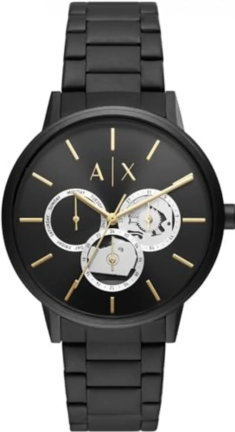 Armani Exchange orologio per uomo, movimento cronografo e cassa orologio per 42 mm con cinturino in acciaio inossiorologio perbile, pelle o silicone, Nero e oro