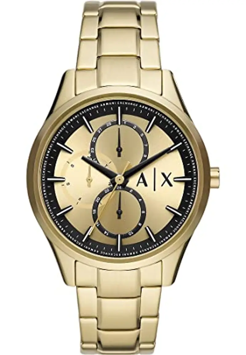 Armani Exchange orologio per uomo, movimento cronografo e cassa orologio per 42 mm con cinturino in acciaio inossiorologio perbile, pelle o silicone, Tono oro