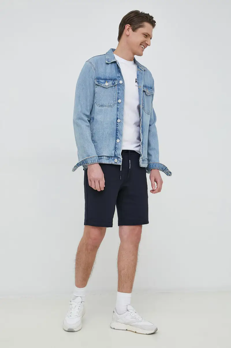 pantaloncini in cotone uomo Blu navy miniatura 2