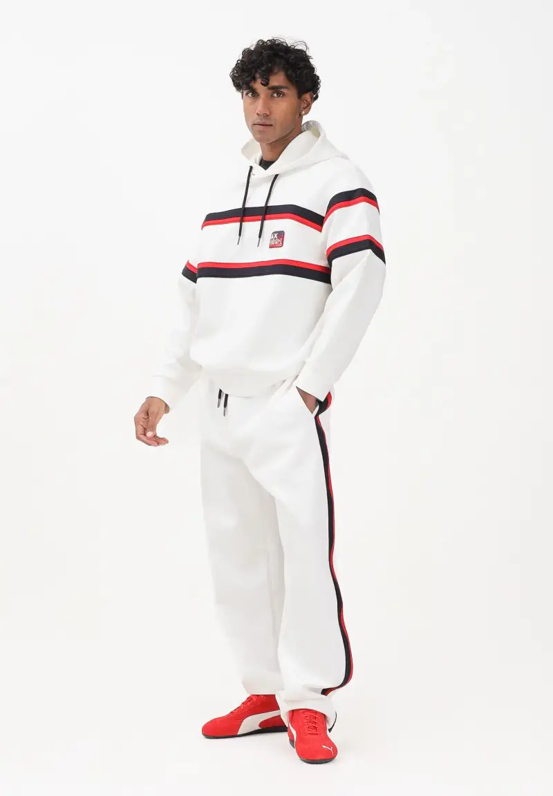 Pantalone sportivo bianco da uomo con bande laterali a contrasto rosse e blu miniatura 2