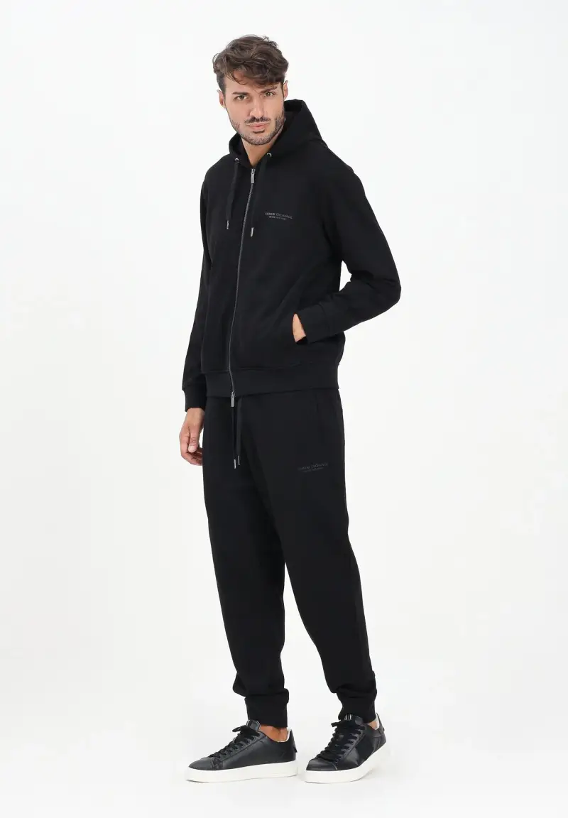 Pantalone sportivo nero da uomo con logo miniatura 2