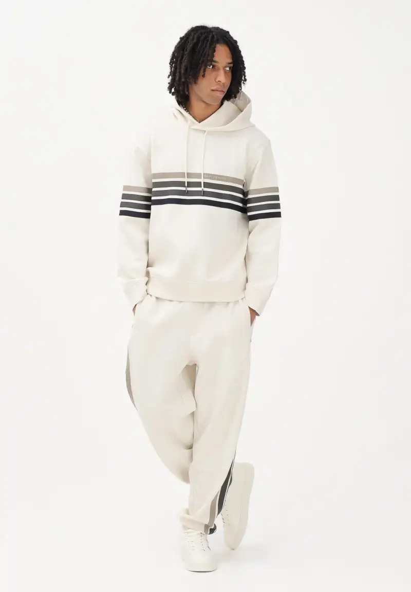 Pantalone sportivo panna da uomo con bande a contrasto miniatura 2