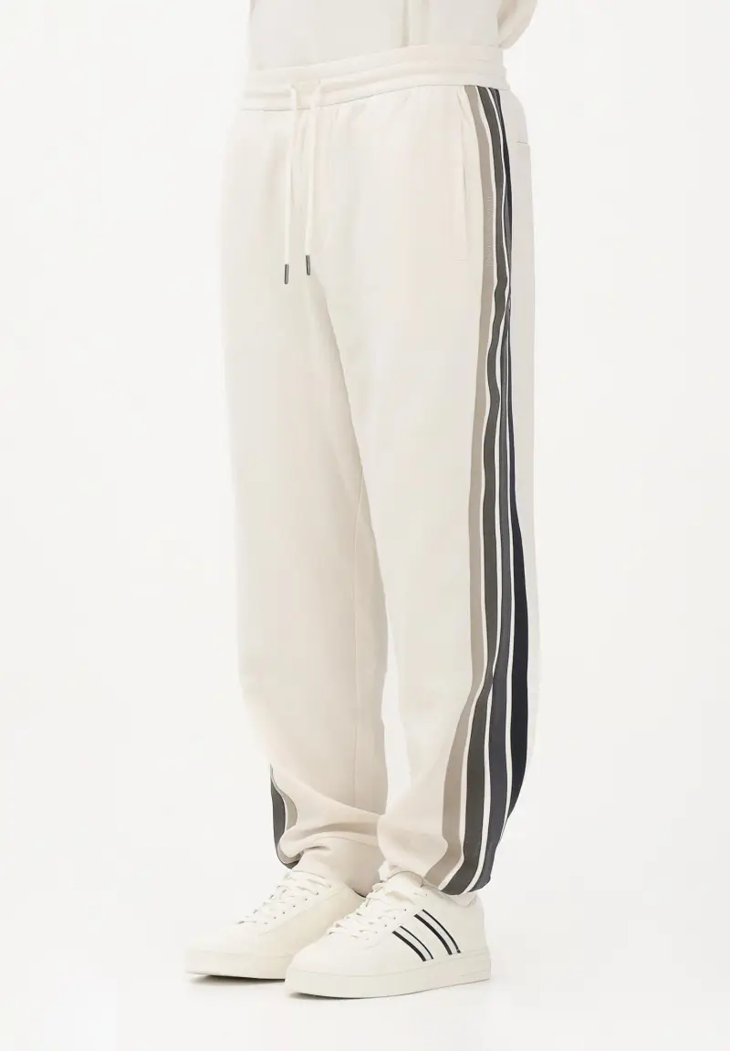 Pantalone sportivo panna da uomo con bande a contrasto