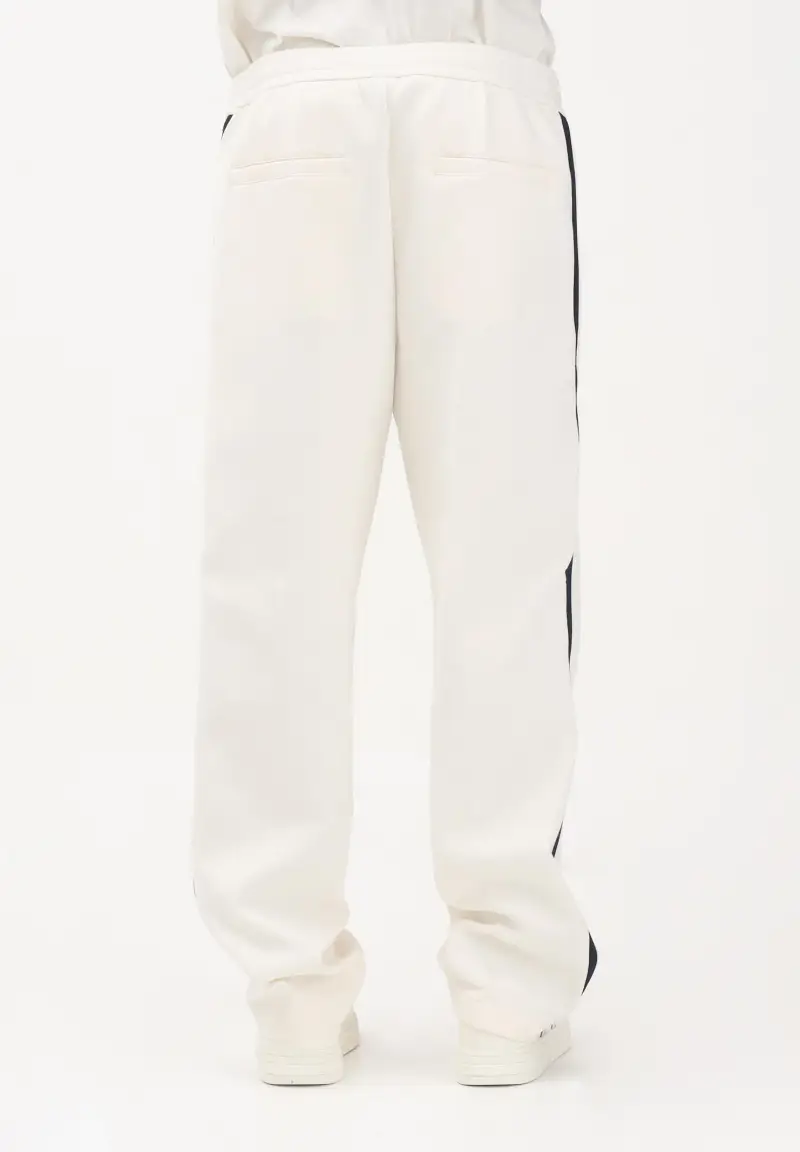 Pantalone sportivo panna da uomo con logo e bande laterali a contrasto miniatura 3