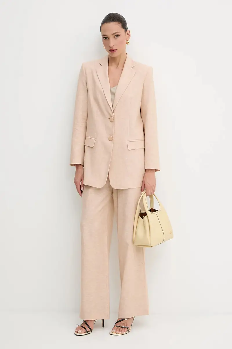 pantaloni in lino donna colore beige XW000466 AF12813 miniatura 2