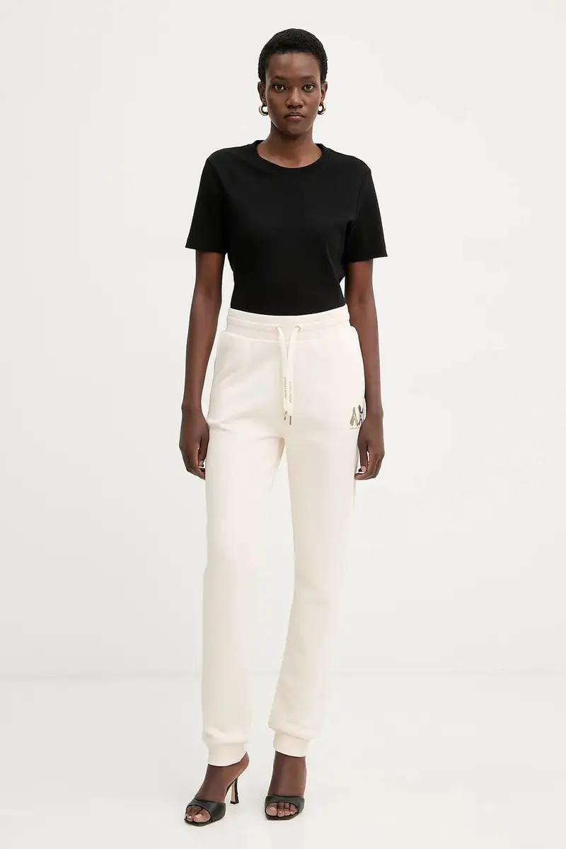 pantaloni tuta di cotone donna colore beige con applicazione XW000808 AF16192 miniatura 2