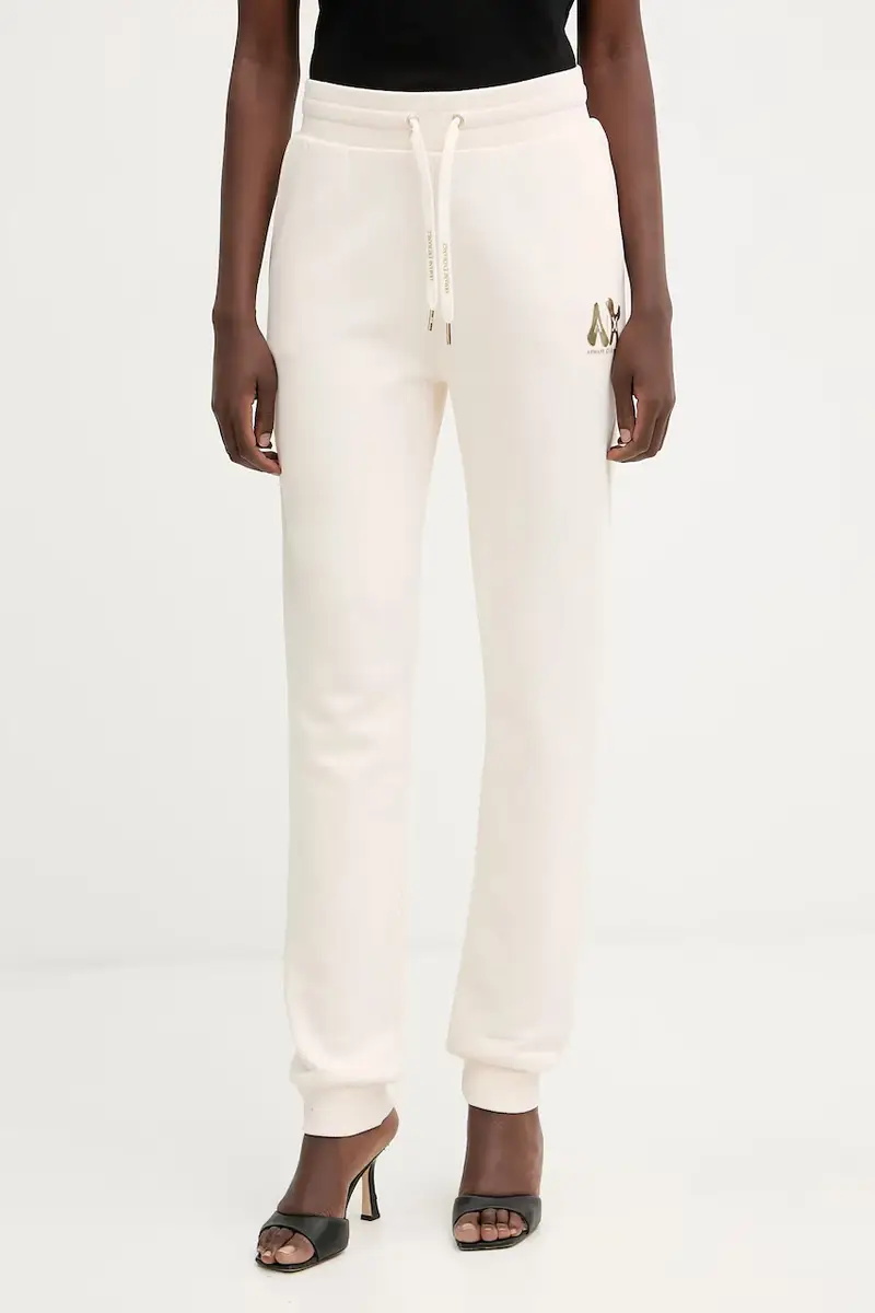 pantaloni tuta di cotone donna colore beige con applicazione XW000808 AF16192