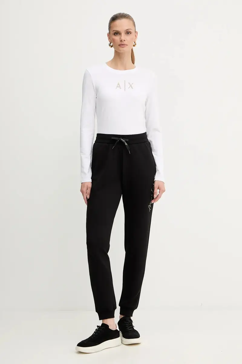 pantaloni tuta donna colore nero con applicazione XW000837 AF13397 miniatura 2