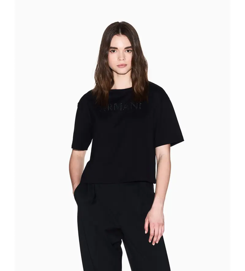 per donna. XW001364AF15085UC001 Maglietta casual nera (L), Nero, Cotone, Manica corta