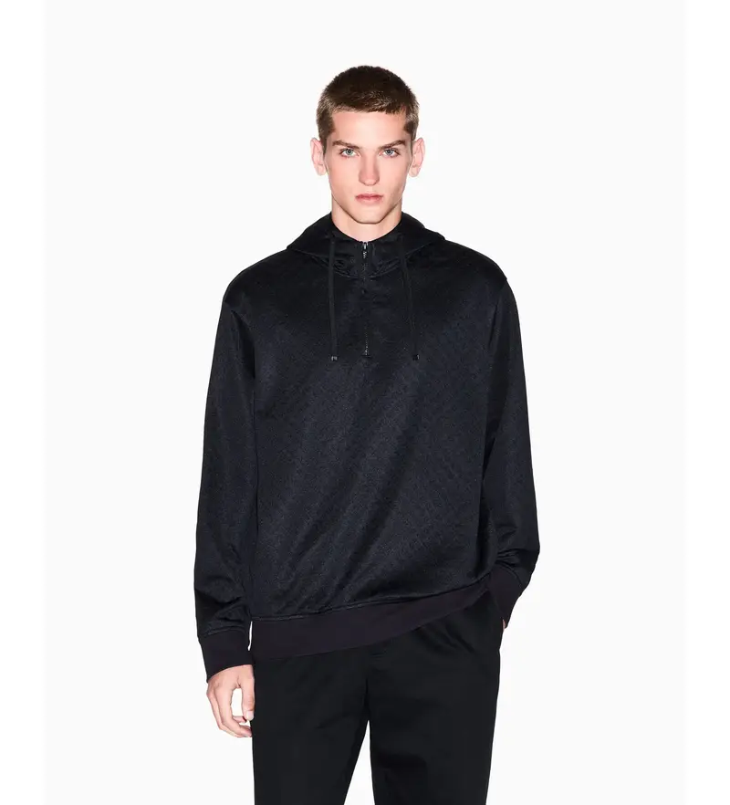 per uomo. XM001355AF16259FC022 Felpa nera con mezza zip (S), Nero, Casual, Poliestere, Manica lunga