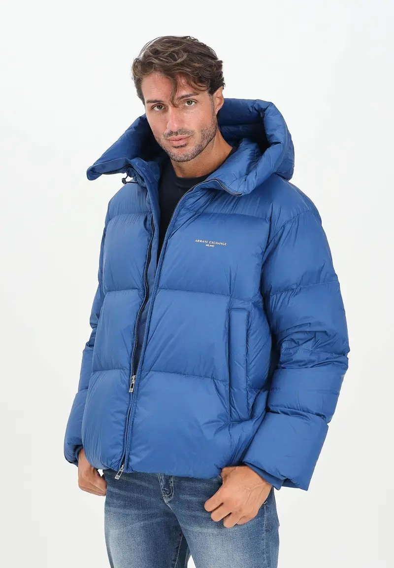 Piumino blu acceso da uomo con logo miniatura 2