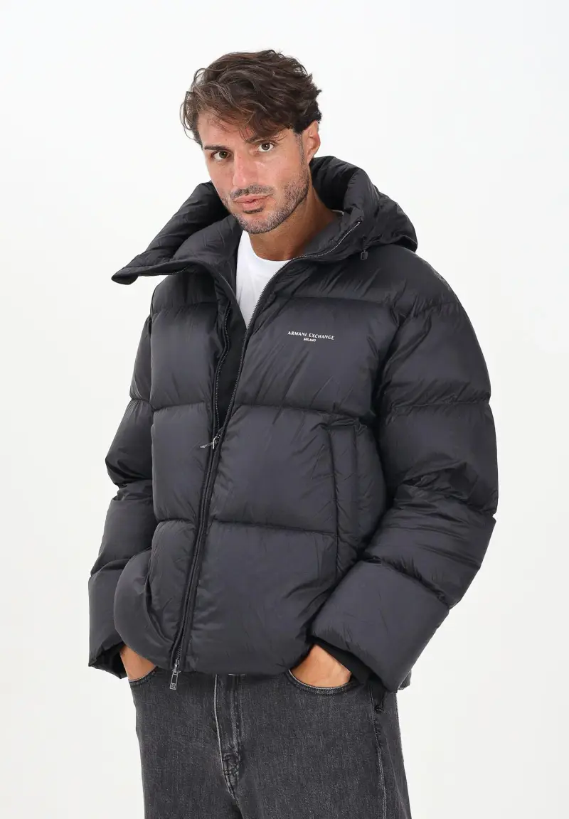 Piumino nero da uomo con logo miniatura 2