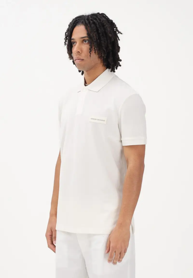 Polo a manica corta panna da uomo con patch logo