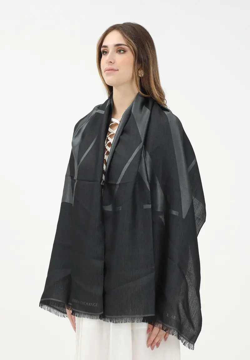 ARMANI EXCHANGE Sciarpa nera da donna con dettaglio logo A|X
