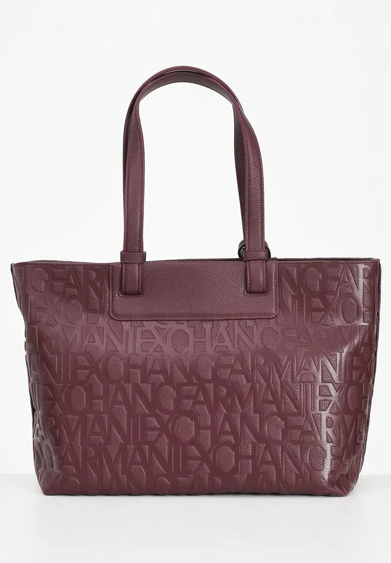 ARMANI EXCHANGE Shopper a spalla bordeaux da donna con logo all-over miniatura 2