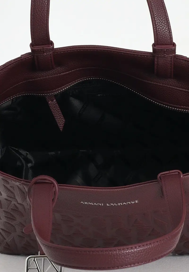 ARMANI EXCHANGE Shopper a spalla bordeaux da donna con logo all-over miniatura 3