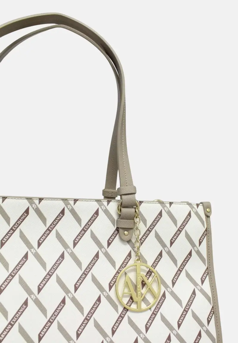 Shopper avorio da donna con logo all-over miniatura 2