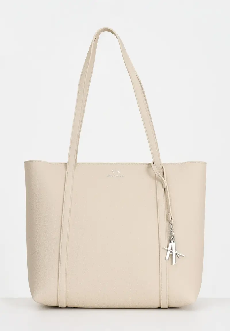 ARMANI EXCHANGE Shopper beige da donna con logo e ciondolo rimovibile AX