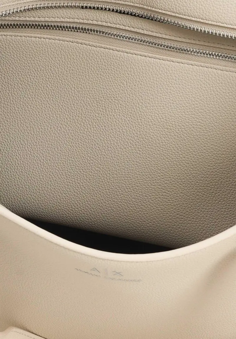 ARMANI EXCHANGE Shopper beige da donna con logo e ciondolo rimovibile AX miniatura 3