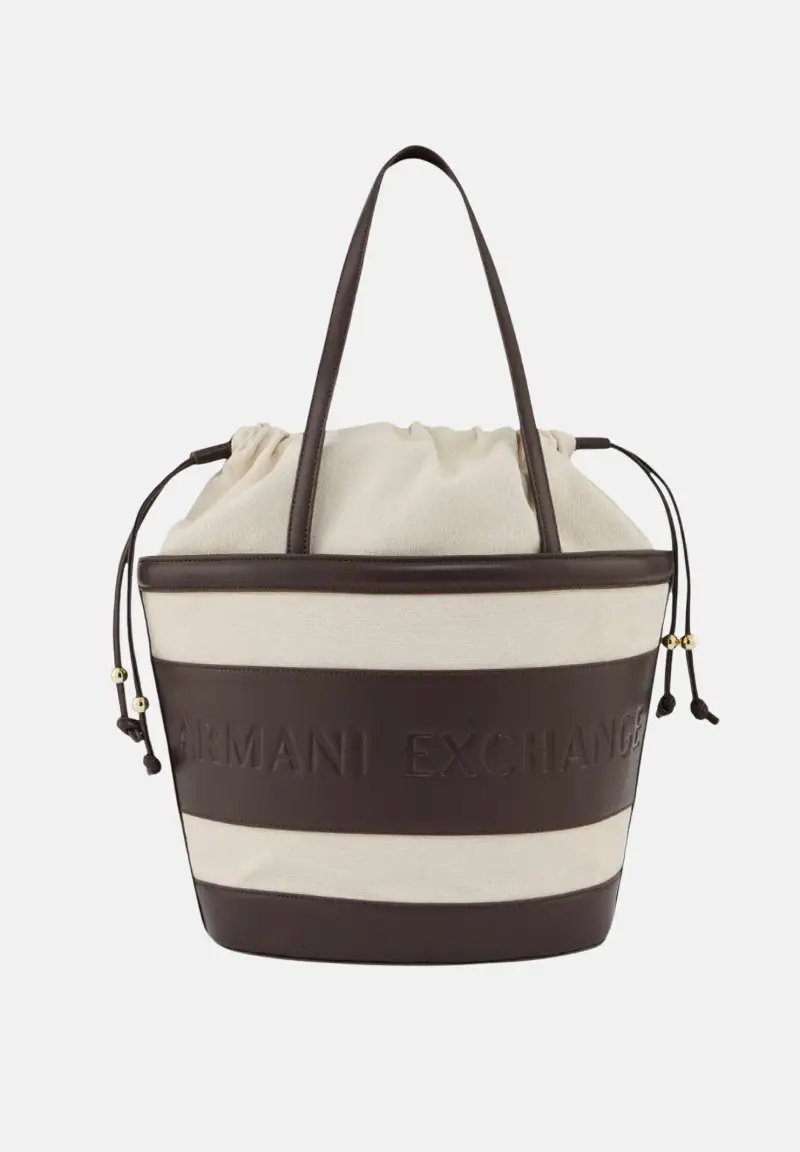 Shopper beige e marrone da donna con logo miniatura 3