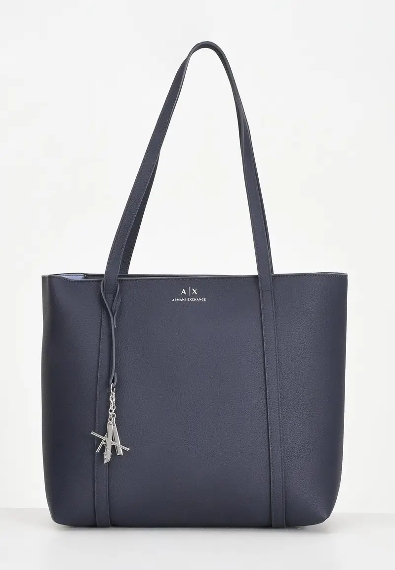 ARMANI EXCHANGE Shopper blu da donna con logo e ciondolo rimovibile AX