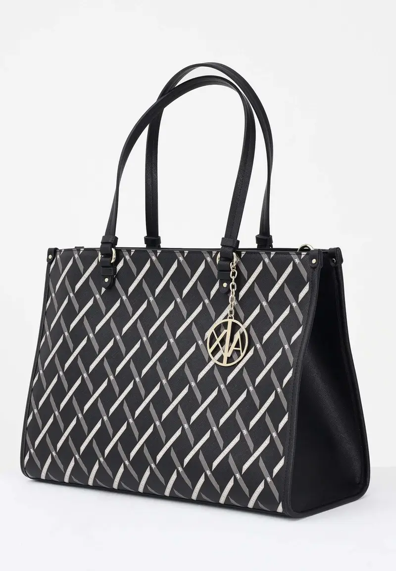 Shopper nera da donna con logo all over miniatura 2