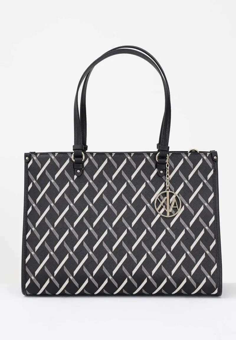 Shopper nera da donna con logo all over