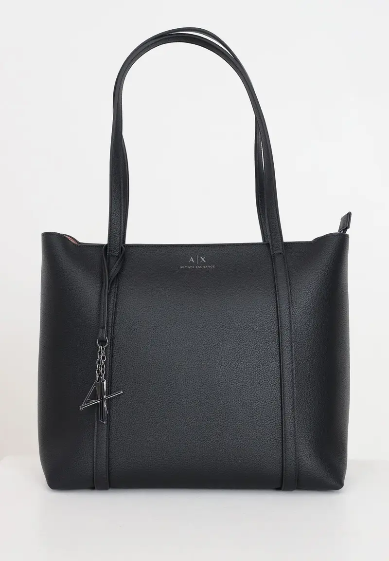 ARMANI EXCHANGE Shopper nera da donna con logo e ciondolo AX