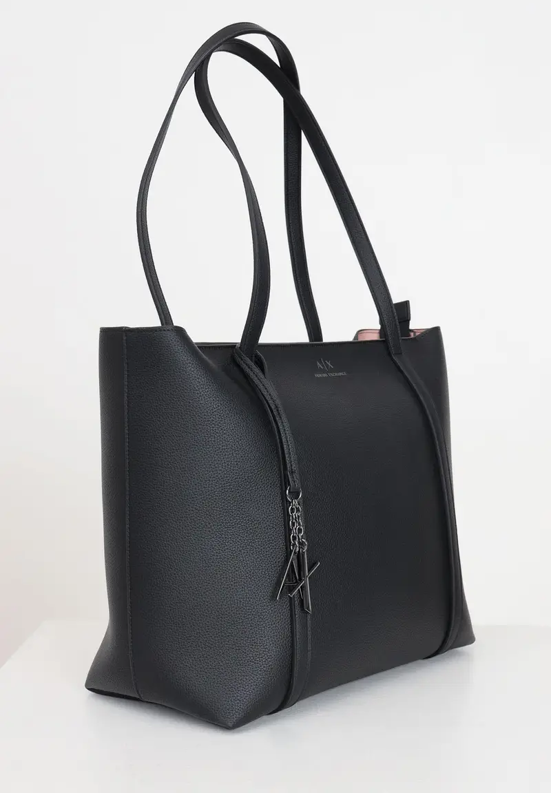 ARMANI EXCHANGE Shopper nera da donna con logo e ciondolo AX miniatura 2