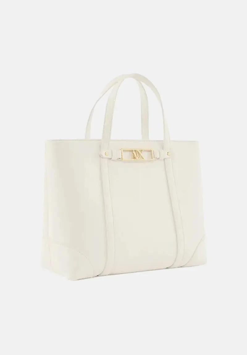 Shopper panna da donna con logo miniatura 2