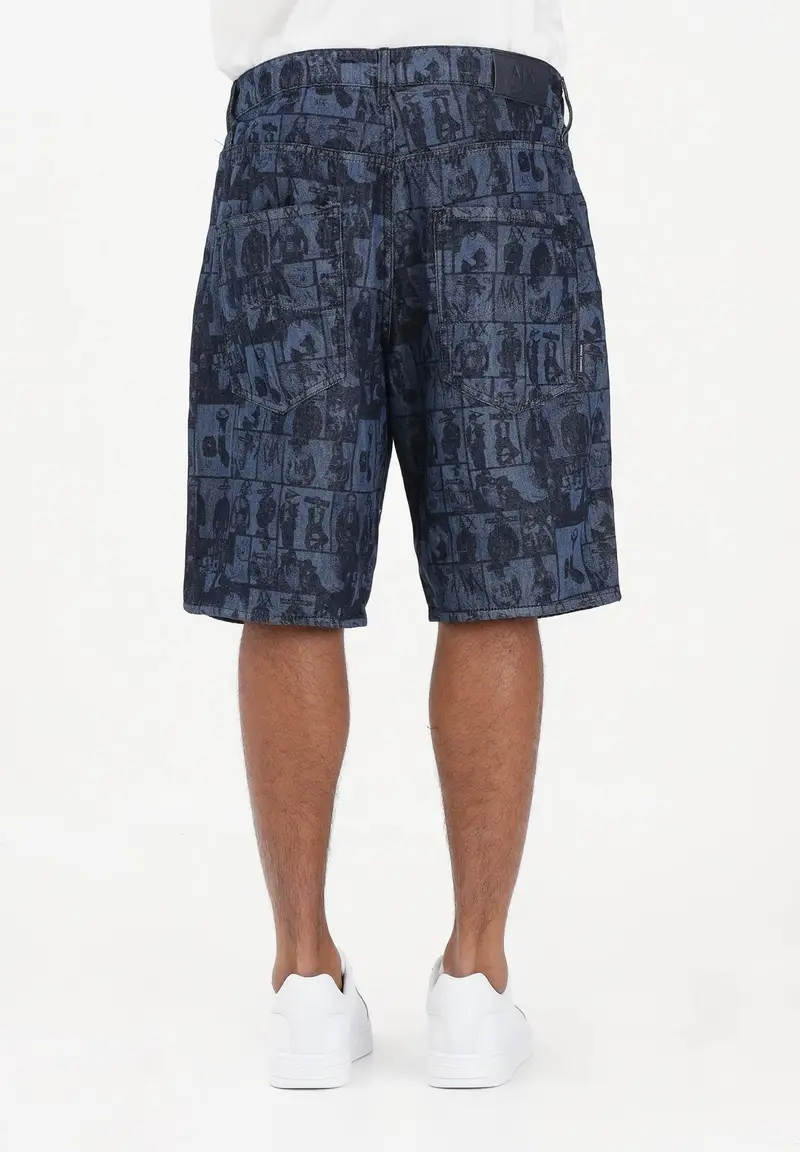 Shorts in denim blu da uomo con stampa grafica miniatura 3