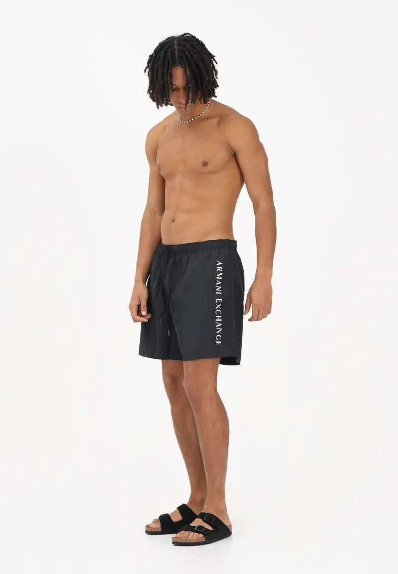 Shorts mare nero da uomo con logo miniatura 2
