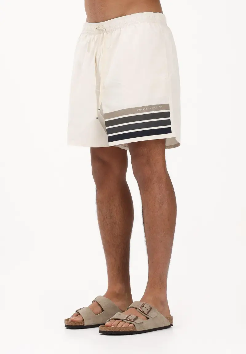 Shorts mare panna da uomo con stampa a righe