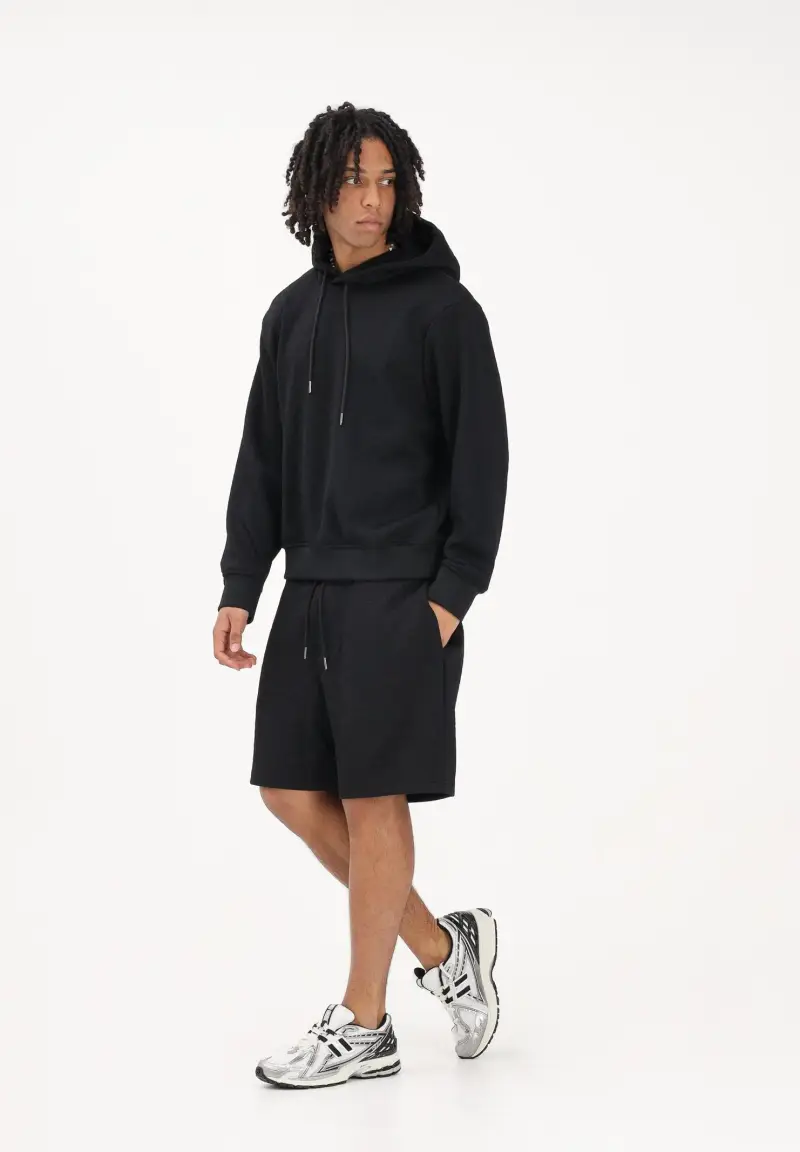 Shorts sportivo nero da uomo con texture jacquard miniatura 2