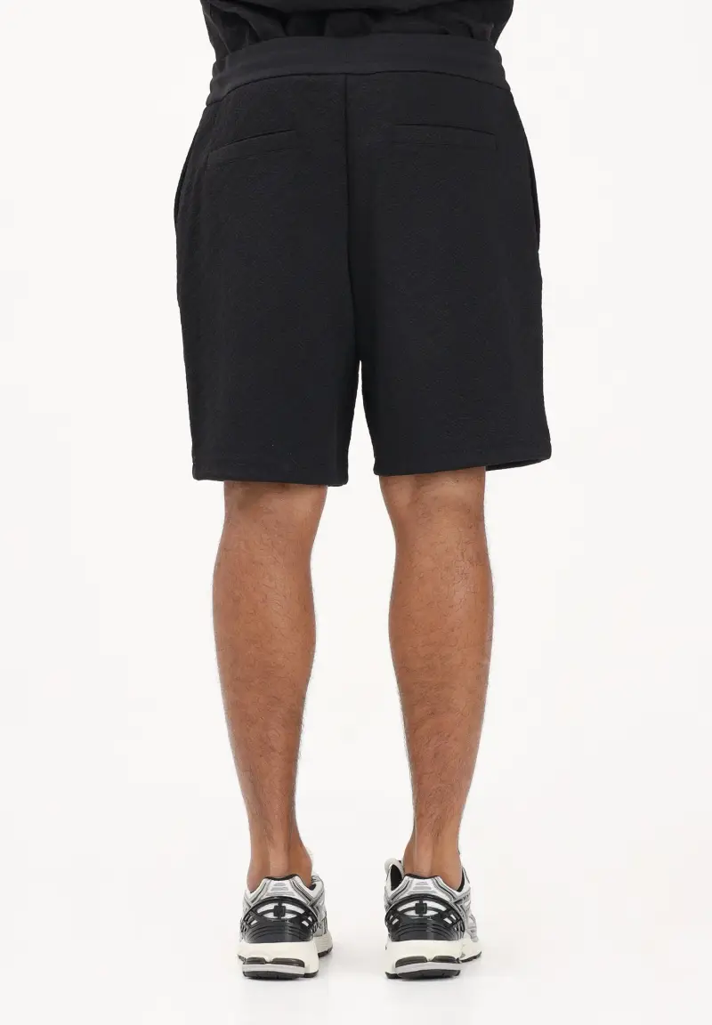 Shorts sportivo nero da uomo con texture jacquard miniatura 3
